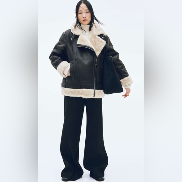 NWOT H&M Oversized Sherpa Lined Aviator Jacket - Picture 2 of 3